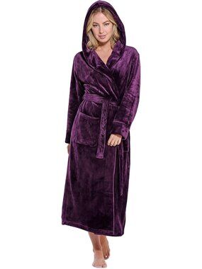 〽️Women's Bathrobe Purple Hooded Oversized Luxury Soft Warm Plush Fleece Robes